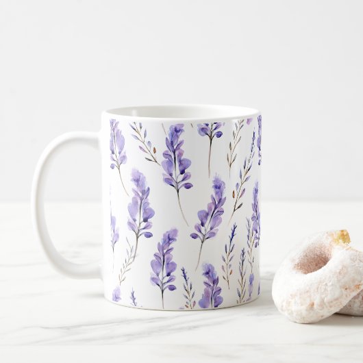 Mug Lavande Pressée Fleurs Aquarelle (Avec donut)