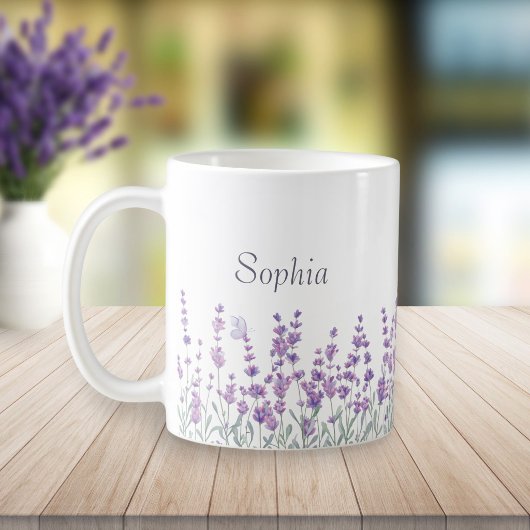 Mug Lavande Violet Fleurie Papillon Aquarelle