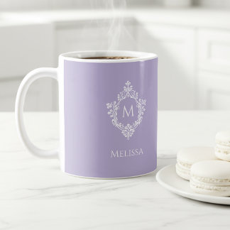 Mug Lavender Monogram Initial in Vintage Crest Purple