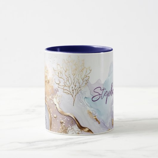 Mug Laver à l'aquarelle bleu violet monogramme (Centre)