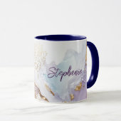 Mug Laver à l'aquarelle bleu violet monogramme (Devant droit)
