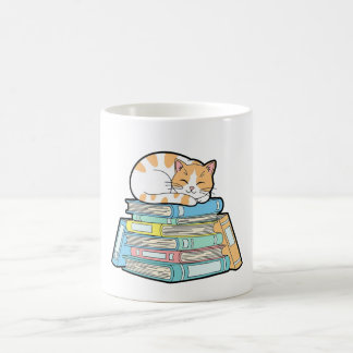 Mug Lazy Cat on Books – Cute Cozy Illustration