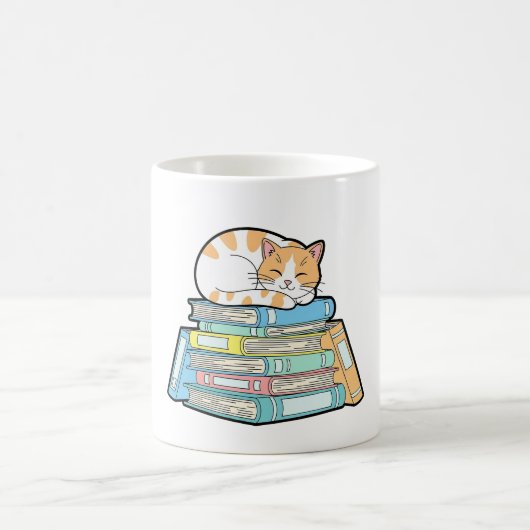Mug Lazy Cat on Books – Cute Cozy Illustration (Centre)