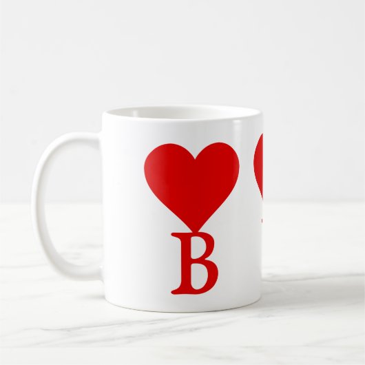 Mug Le B initial avec un grand coeur rouge (Gauche)