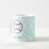 Mug Le base-ball turquoise de motif de damassé (Devant gauche)