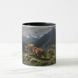 Mug Le bétail et le mouton dans un paysage alpin