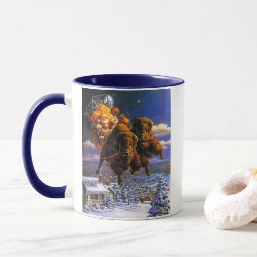 Mug Le bison tire le Père Noël (Avec donut)
