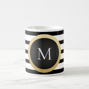 Mug Le blanc noir élégant moderne barre le monogramme