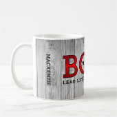 Mug Le BOSS Dirige Les Autres Suivent sur Bois Rustiqu (Gauche)