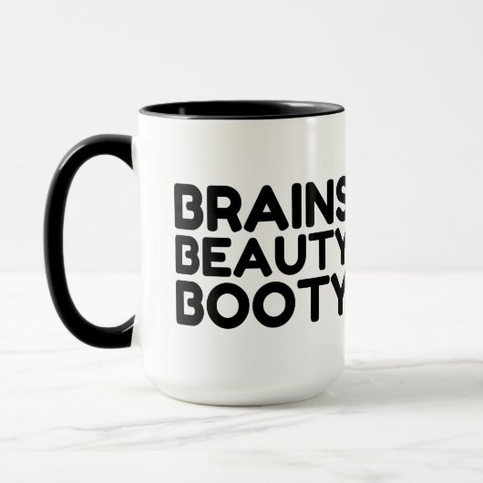 MUG LE BRAINS BEAUTY BOOTY FUNNY CITE (Gauche)