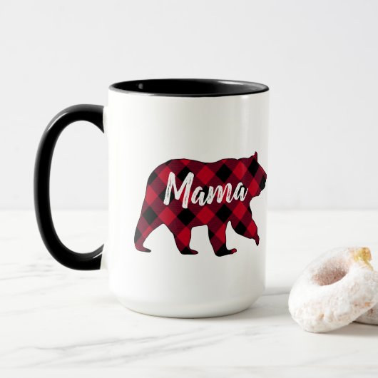 Mug Le Buffle rouge de l'ours de maman rustique plaid (Avec donut)