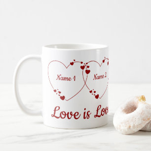 Mug Le cadeau de Valentine Deux Coeurs Deux Noms