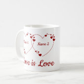 Mug Le cadeau de Valentine Deux Coeurs Deux Noms (Devant gauche)