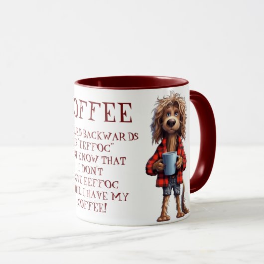 Mug Le Café Écrit En Arrière Est Eeffoc - Chien (Devant droit)
