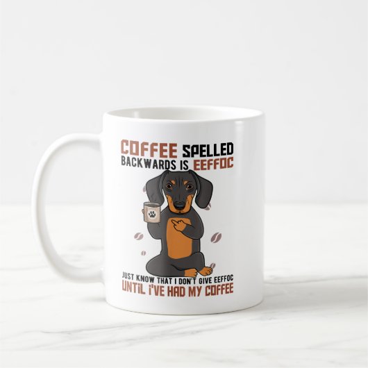Mug Le CAFÉ épelé à l'envers est EEFFOC Doberman Drink (Gauche)
