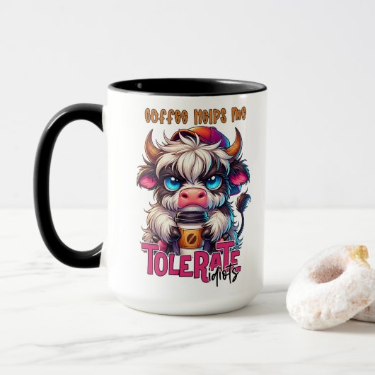 Mug Le café m'aide à tolérer les idiots (Avec donut)