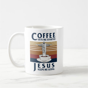 Mug Le café me fait démarrer Jésus me garde aller
