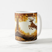Mug Le cerf saute à travers une forêt d'automne enchan (Devant droit)