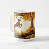 Mug Le cerf saute à travers une forêt d'automne enchan (Devant gauche)