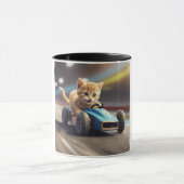 Mug Le chat conduit une voiture de course bleue (Centre)
