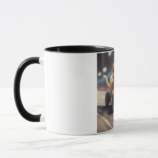 Mug Le chat conduit une voiture de course bleue (Gauche)