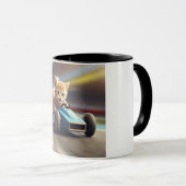 Mug Le chat conduit une voiture de course bleue (Devant droit)