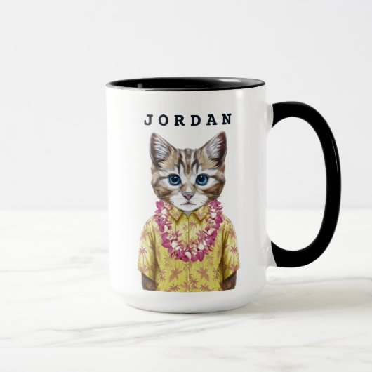 Mug Le chat hawaïen de Kitty | ajoutent votre nom (Droite)
