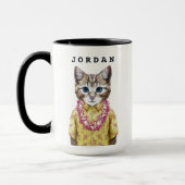 Mug Le chat hawaïen de Kitty | ajoutent votre nom (Gauche)