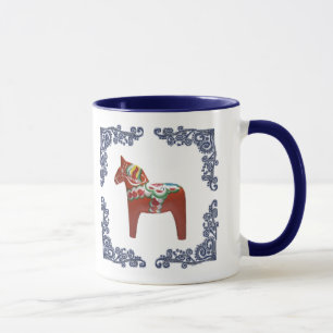 Mug Le cheval de Dala de Suédois avec Delft bleu a mi