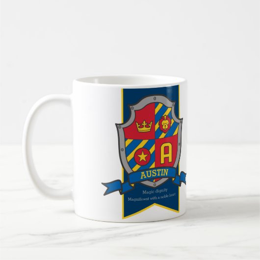 Mug Le chevalier d'Austin bouclier rouge nom bleu sign (Gauche)