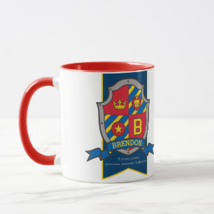 Mug Le chevalier de Brendon protège le nom bleu rouge