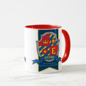 Mug Le chevalier Ethan bouge un nom bleu rouge signifi (Devant droit)