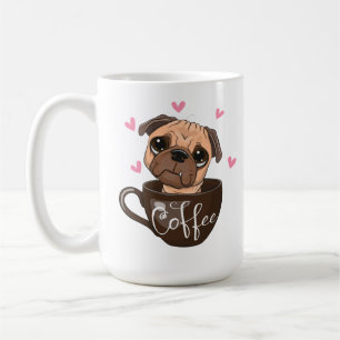 Mug Le chien du carlin de dessin est assis dans une ta