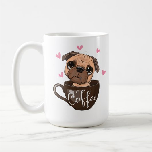 Mug Le chien du carlin de dessin est assis dans une ta (Gauche)