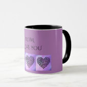 Mug Le coeur pourpre deux de "MAMAN" JE T'AIME a (Devant droit)