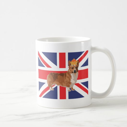 Mug Le corgi de la Reine avec la couronne et l'Union (Droite)
