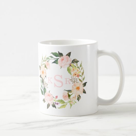 Mug Le cru rougissent guirlande florale de roses roses (Droite)