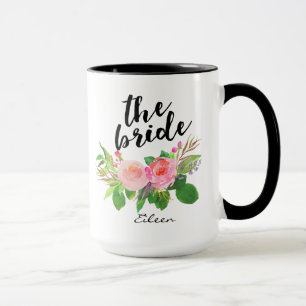 Mug Le floral d'aquarelle de jeune mariée personnalisé
