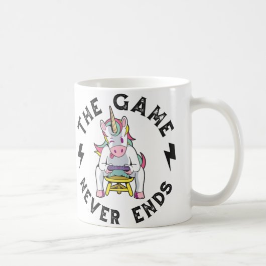 Mug Le jeu ne se termine jamais pour les licornes (Droite)