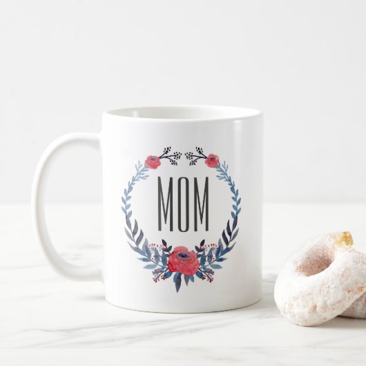 Mug Le jour de mère floral des roses rouges | (Avec donut)