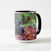 Mug Le Labrador Noir Dans Les Feuilles D'Automne (Devant droit)