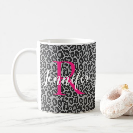 Mug Le léopard personnalise le monogramme et le nom du (Avec donut)