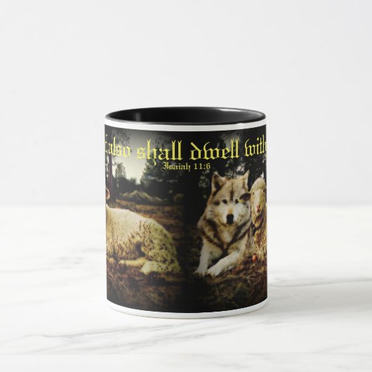 Mug "Le loup demeurera avec l'agneau" fixant (Centre)
