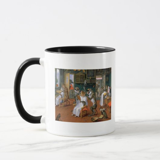 Mug Le magasin de coiffeur avec des singes et des (Gauche)
