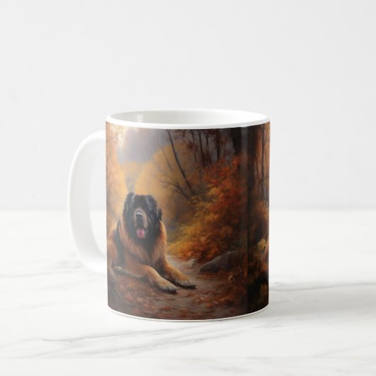 Mug Le Mastiff tibétain en automne les feuilles automn (Devant gauche)