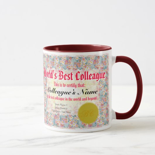 Mug Le meilleur certificat du collègue du monde (Droite)