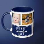 Mug Le meilleur grand-père jamais marine Collage bleu<br><div class="desc">Le Meilleur Grand-Père Jamais Marine Collage Bleu Photo Mug. Personnalisez ce montage photo personnalisé de 8 avec votre propre texte et photos.</div>