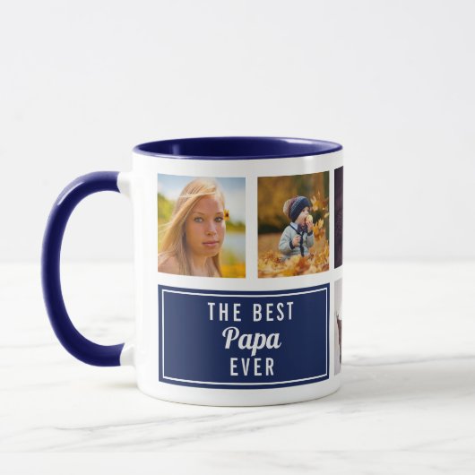 Mug Le meilleur Papa Ever Navy Blue Collage Photo pers (Gauche)