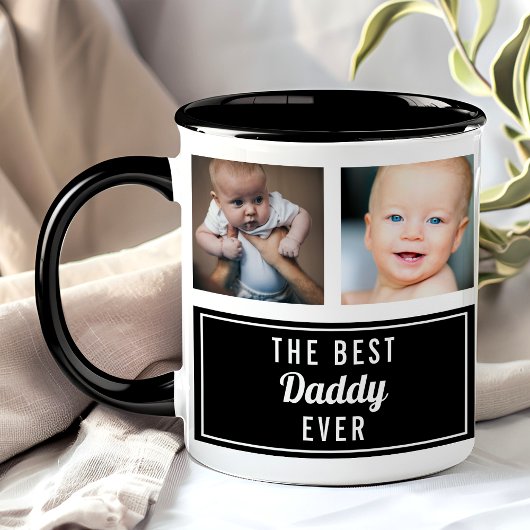Mug Le meilleur papa jamais noir collage photo
