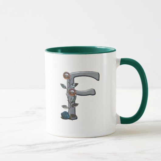 Mug Le métal fleurit le monogramme F (Droite)